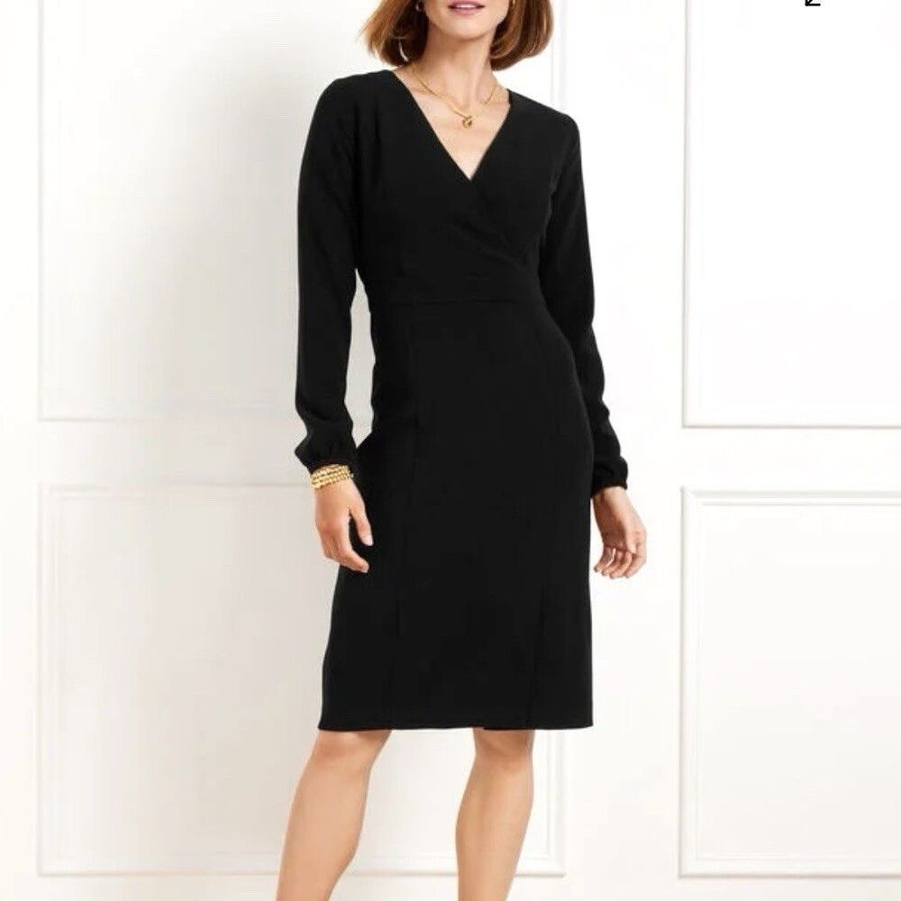 Talbots Easy Travel Long Sleeve Dress Womens Size 14 Zip Back Lined Black